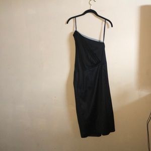 Black One-shouldered Formal Midi Dress